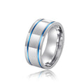Simple Stainless Steel Ring With Blue Accent Line Design, Cool Fashion Trendy Finger Jewelry view 1