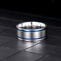 Simple Stainless Steel Ring With Blue Accent Line Design, Cool Fashion Trendy Finger Jewelry view 2