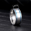 Simple Stainless Steel Ring With Blue Accent Line Design, Cool Fashion Trendy Finger Jewelry view 4