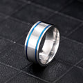 Simple Stainless Steel Ring With Blue Accent Line Design, Cool Fashion Trendy Finger Jewelry view 3