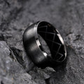 Dark Low Key Luxury Ring With Inner Diamond Engraving, Minimal Designer Finger Jewelry view 2