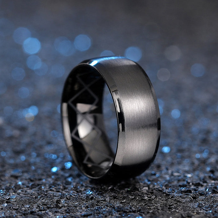 Dark Low Key Luxury Ring With Inner Diamond Engraving, Minimal Designer Finger Jewelry