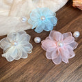 Asymmetric Chiffon Flower Faux Pearl Stud Earrings Sweet Elegant Floral Designer Jewelry view 2