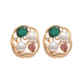 Vintage Light Luxury Irregular Oval Faux Pearl Rhinestone Stud Earrings For Women view 5