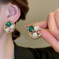 Vintage Light Luxury Irregular Oval Faux Pearl Rhinestone Stud Earrings For Women view 4