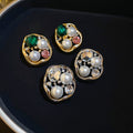 Vintage Light Luxury Irregular Oval Faux Pearl Rhinestone Stud Earrings For Women view 3