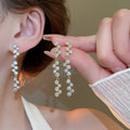 Chic Copper Geometric Round Zircon Tassel Drop Earrings With Silver Pins view 1