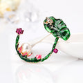 Green Gold Tone Lotus Enamel Metal Brooch Pin for Jackets and Lapels view 5