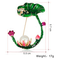 Green Gold Tone Lotus Enamel Metal Brooch Pin for Jackets and Lapels view 3