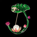 Green Gold Tone Lotus Enamel Metal Brooch Pin for Jackets and Lapels view 2