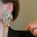 Light Luxury Rhinestone Flower Stud Earrings For Women, Elegant Alloy Floral Jewelry view 3