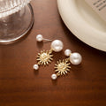 Elegant Korean Sun Face Alloy Drop Earrings With Large Small Pearls Two Way Luxury Pearl Stud Earrings view 2