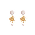 Elegant Korean Sun Face Alloy Drop Earrings With Large Small Pearls Two Way Luxury Pearl Stud Earrings view 5