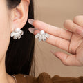 Elegant Brushed Alloy Pearl Flower Petal Studs New Chinese Style Minimal Versatile Women's Earrings view 1