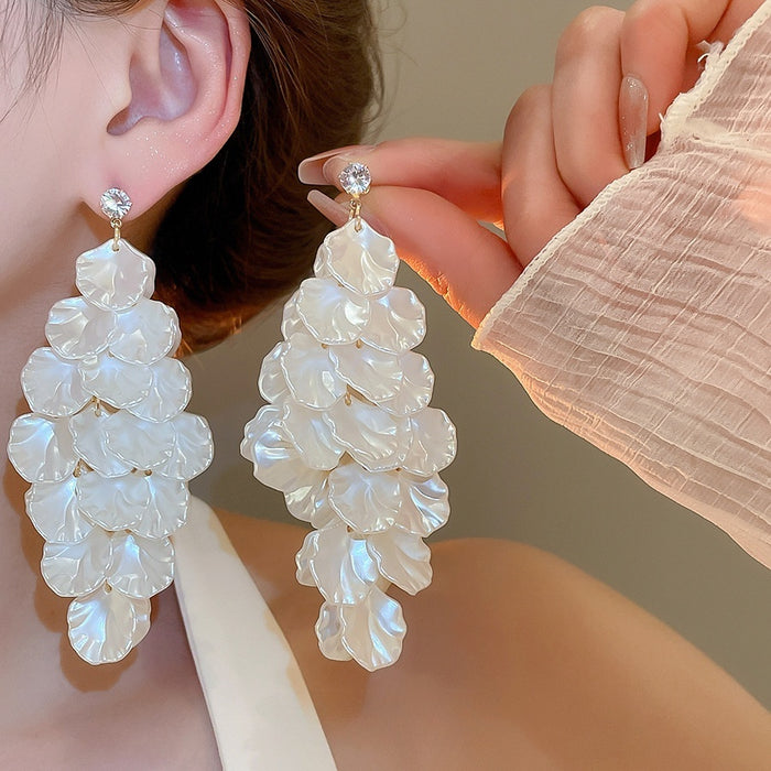 Chic Acrylic Shell Leaf Tassel Drop Earrings Geometric Silver Needle Statement Ear Jewelry