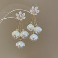 Light Luxury Copper Zircon Flower Pearl Tassel Drop Earrings French Vintage Stud Style view 1
