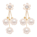 Light Luxury Copper Zircon Flower Pearl Tassel Drop Earrings French Vintage Stud Style view 5