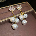 Light Luxury Copper Zircon Flower Pearl Tassel Drop Earrings French Vintage Stud Style view 3