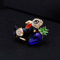 Black Gold Tone Rabbit Crystal Enamel Metal Brooch Pin view 4