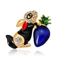 Black Gold Tone Rabbit Crystal Enamel Metal Brooch Pin view 1