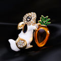 Black Gold Tone Rabbit Crystal Enamel Metal Brooch Pin view 3