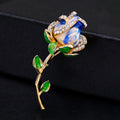 Green Gold Tone Rose Metal Brooch Pin for Jackets and Lapels view 3