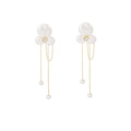 Elegant French Vintage Irregular Baroque Pearl Flower Rhinestone Gold Chain Tassel Drop Earrings view 5