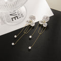 Elegant French Vintage Irregular Baroque Pearl Flower Rhinestone Gold Chain Tassel Drop Earrings view 2