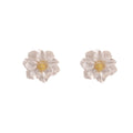 Elegant French Camellia Flower Studs With Rhinestone Crystal Center And Silver Needle Luxury Women Earrings view 5