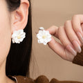 Elegant French Camellia Flower Studs With Rhinestone Crystal Center And Silver Needle Luxury Women Earrings view 1