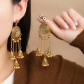 Ethnic Vacation Style Geometric Round Alloy Long Tassel Bell Pendant Drop Earrings view 2