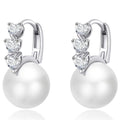 Glossy Pearl Geometric Earrings With Zircon Inlay, Elegant Gentle Daily Fashion Jewelry view 1