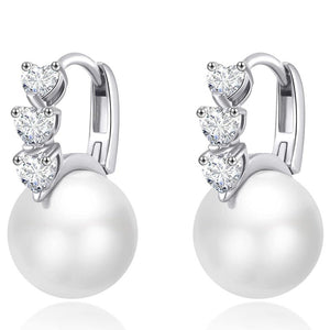 Glossy Pearl Geometric Earrings With Zircon Inlay, Elegant Gentle Daily Fashion Jewelry