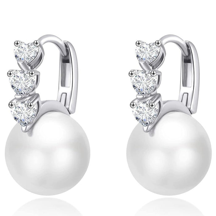 Glossy Pearl Geometric Earrings With Zircon Inlay, Elegant Gentle Daily Fashion Jewelry