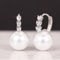 Glossy Pearl Geometric Earrings With Zircon Inlay, Elegant Gentle Daily Fashion Jewelry view 2