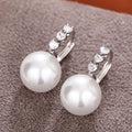 Glossy Pearl Geometric Earrings With Zircon Inlay, Elegant Gentle Daily Fashion Jewelry view 3