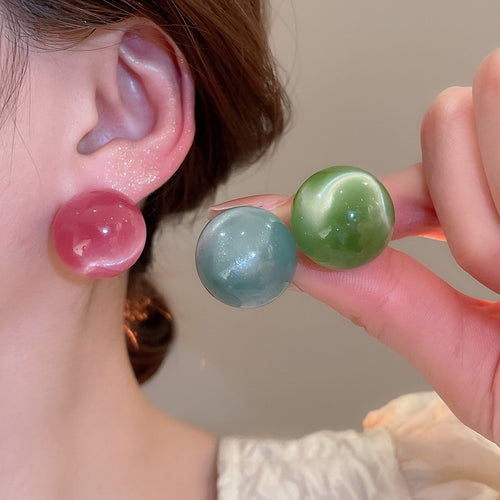 Candy Color Gradient Round Acrylic Stud Earrings Korean Sweet Minimalist Geometric Style