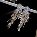 Chic Copper Zircon Wheat Ear Leaf Tassel Drop Earrings Vintage Statement Stud Style view 2