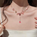 Rhinestone Heart Bow Resin Choker Necklace, Sweet Fashion Versatile Collarbone Jewelry view 3