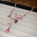 Rhinestone Heart Bow Resin Choker Necklace, Sweet Fashion Versatile Collarbone Jewelry view 4