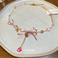 Rhinestone Heart Bow Resin Choker Necklace, Sweet Fashion Versatile Collarbone Jewelry view 2