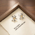 Luxury Polished Alloy Metal Flower Studs With Silver Petals And Gold Ball Center Women's Fashion Earrings view 4