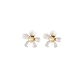 Luxury Polished Alloy Metal Flower Studs With Silver Petals And Gold Ball Center Women's Fashion Earrings view 5