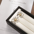 Luxury Polished Alloy Metal Flower Studs With Silver Petals And Gold Ball Center Women's Fashion Earrings view 3