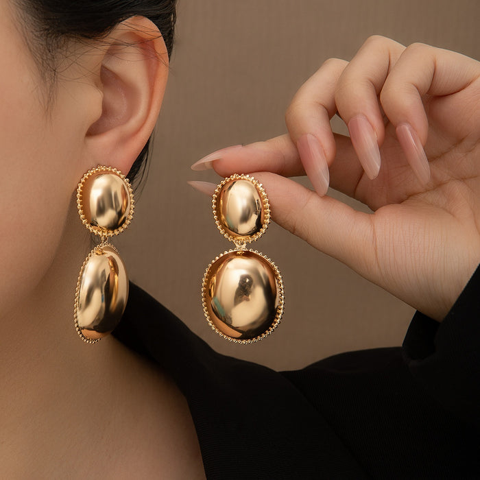 Vintage Luxury Gold Alloy Smooth Oval Teardrop Drop Dangle Earrings For Women Elegant Statement Earrings