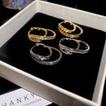 18K Gold Plated Copper Zircon U-Shaped Hoop Earrings Geometric Light Luxury Style view 3