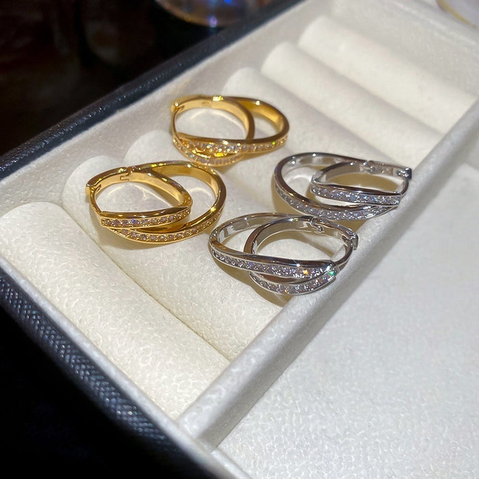 18K Gold Plated Copper Zircon U-Shaped Hoop Earrings Geometric Light Luxury Style