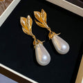 Light Luxury Faux Pearl Floral Teardrop Tassel Drop Earrings With Silver Needle Studs view 4