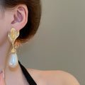 Light Luxury Faux Pearl Floral Teardrop Tassel Drop Earrings With Silver Needle Studs view 3
