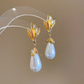 Light Luxury Faux Pearl Floral Teardrop Tassel Drop Earrings With Silver Needle Studs view 2